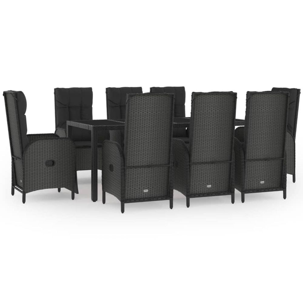 Ensemble à manger jardin 9pcs et coussins noir résine tressée