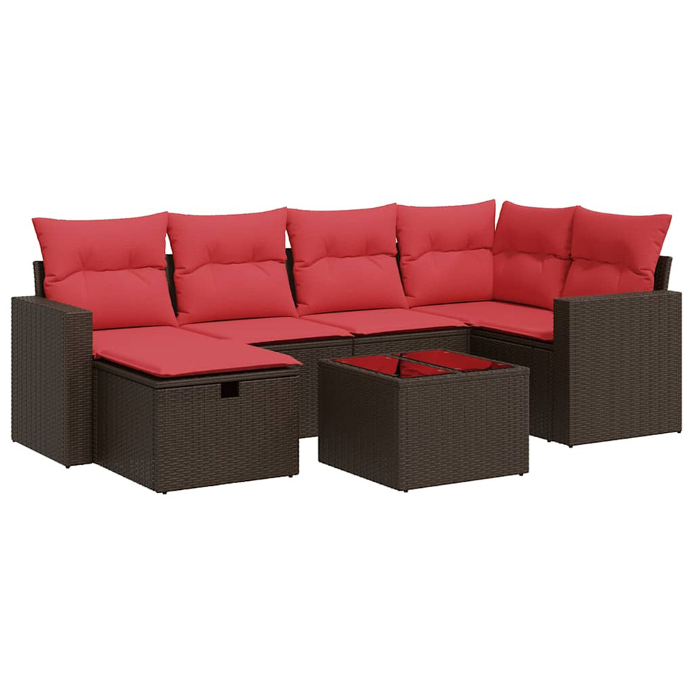 Salon de jardin avec coussins 7 pcs marron résine tressée