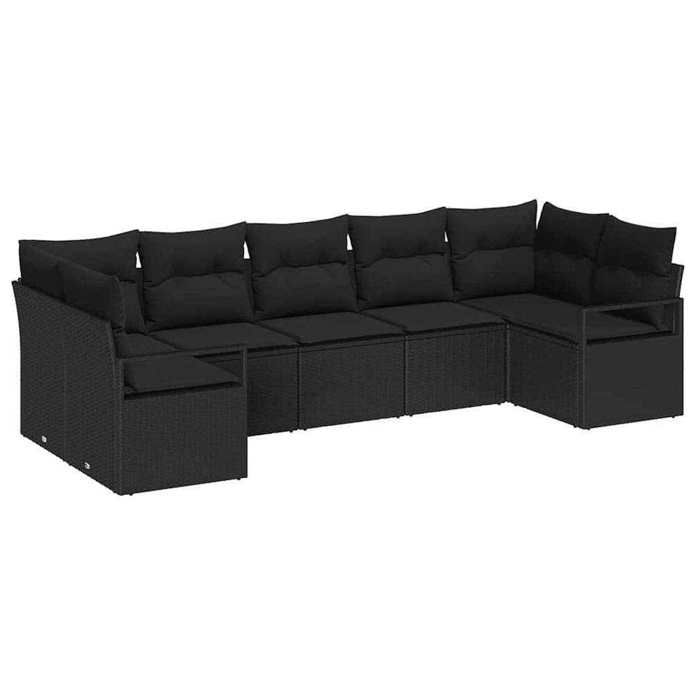Ensemble de canapé de jardin avec coussin 7 pcs noir polyrotin