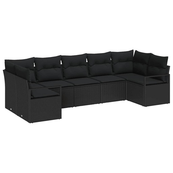 Ensemble de canapé de jardin avec coussin 7 pcs noir polyrotin