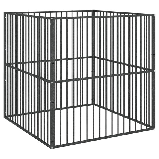 Parc pour chien 4 panneaux noir acier galvanisé