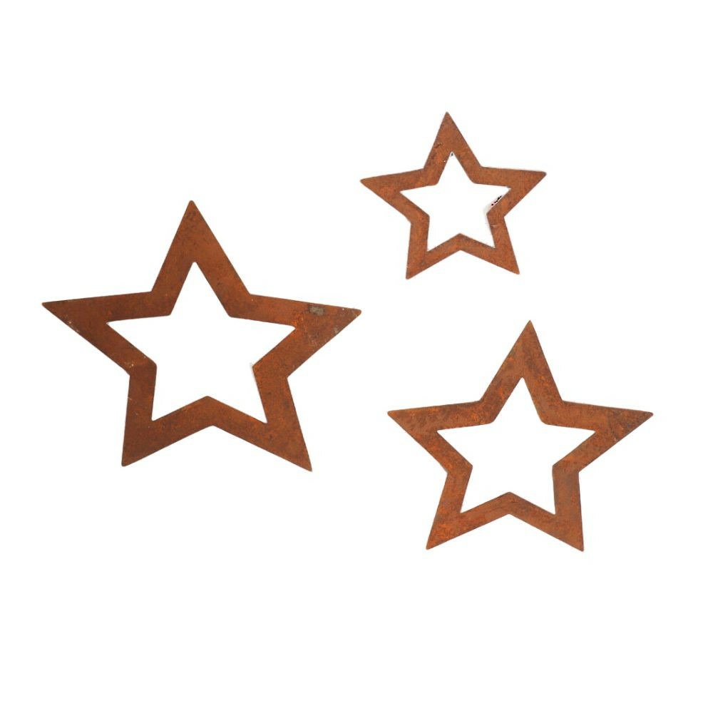 Set de 3 étoiles métal rouillé marron ø15-22-26.5 cm