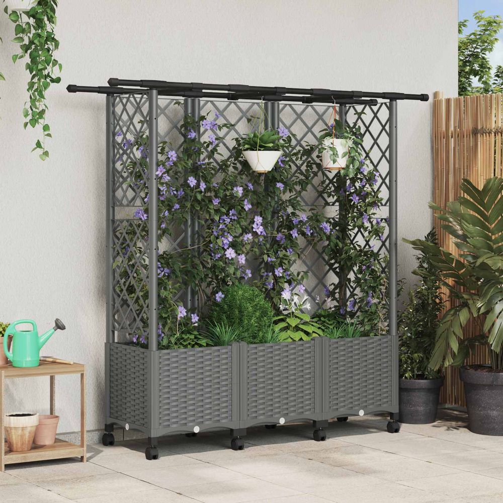 Potager surélevé pp avec treillis support plantes grimpantes toit suspendu 163x40x142cm
