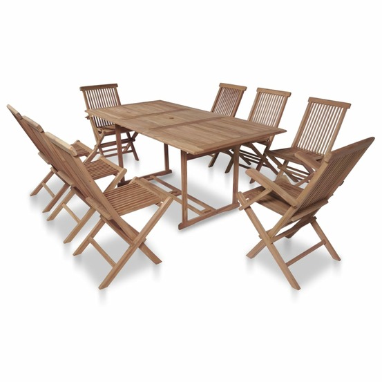 Ensemble à manger d'extérieur 9 pcs et chaises pliables teck