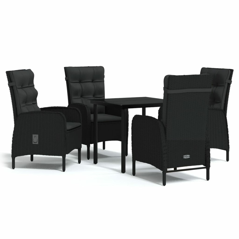 Ensemble de salle à manger de jardin meuble extérieur avec coussins 5 pièces noir