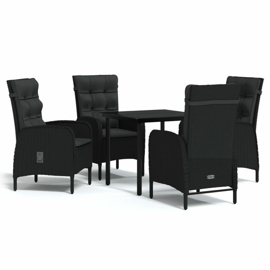 Ensemble de salle à manger de jardin meuble extérieur avec coussins 5 pièces noir