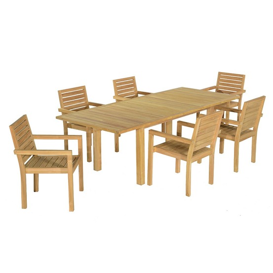 Salon de jardin teck massif caserte, 6 places