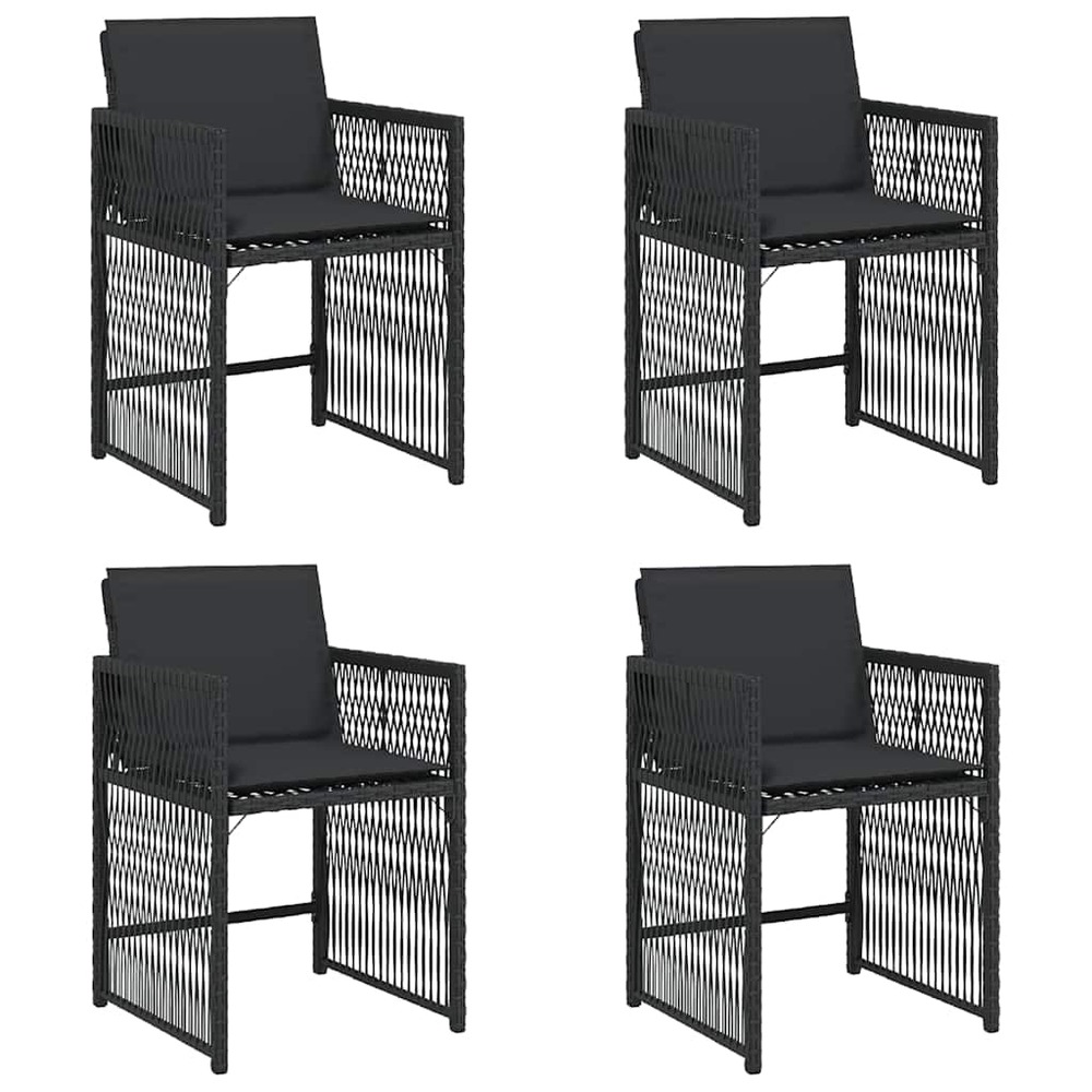 Chaises de jardin lot de 4 avec coussins noir résine tressée