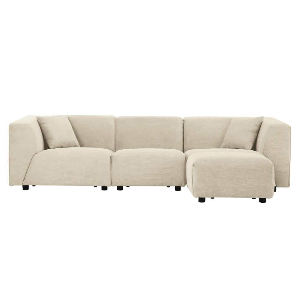 Canapé modulable 3 places + 1 pouf velours côtelé beige monroe