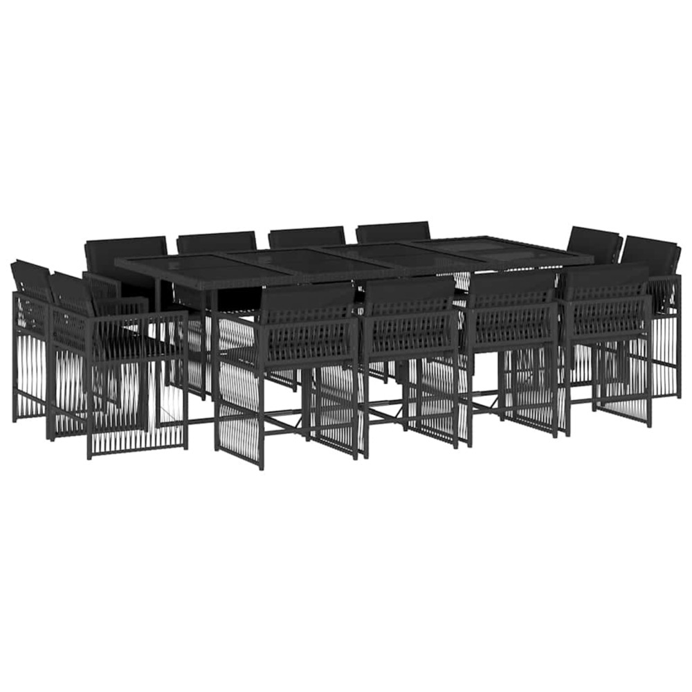 Ensemble à manger de jardin 13 pcs coussins noir résine tressée