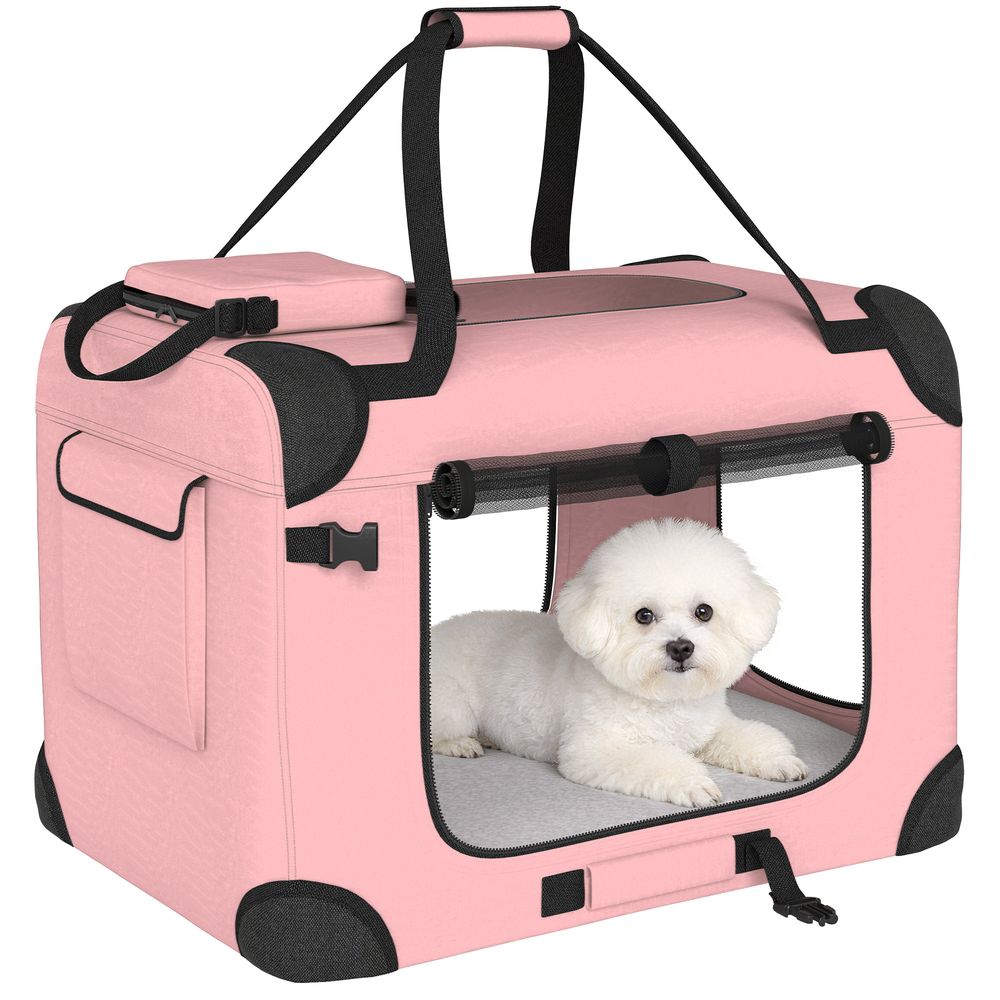 Sac de transport en tissu oxford pour chat et chien pliable 60x41x41 rose