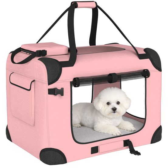 Sac de transport en tissu oxford pour chat et chien pliable 60x41x41 rose