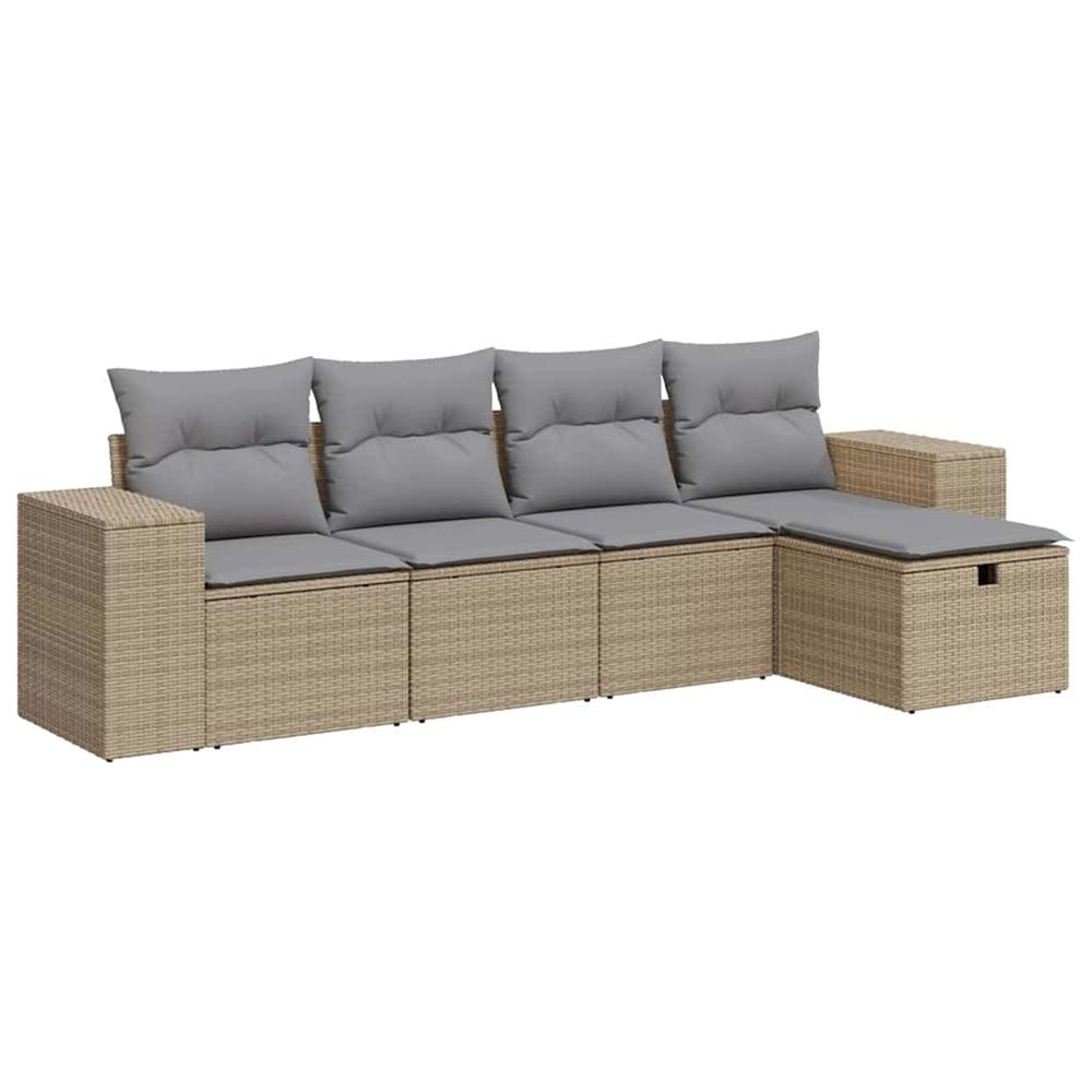 Salon de jardin avec coussins 5 pcs beige résine tressée