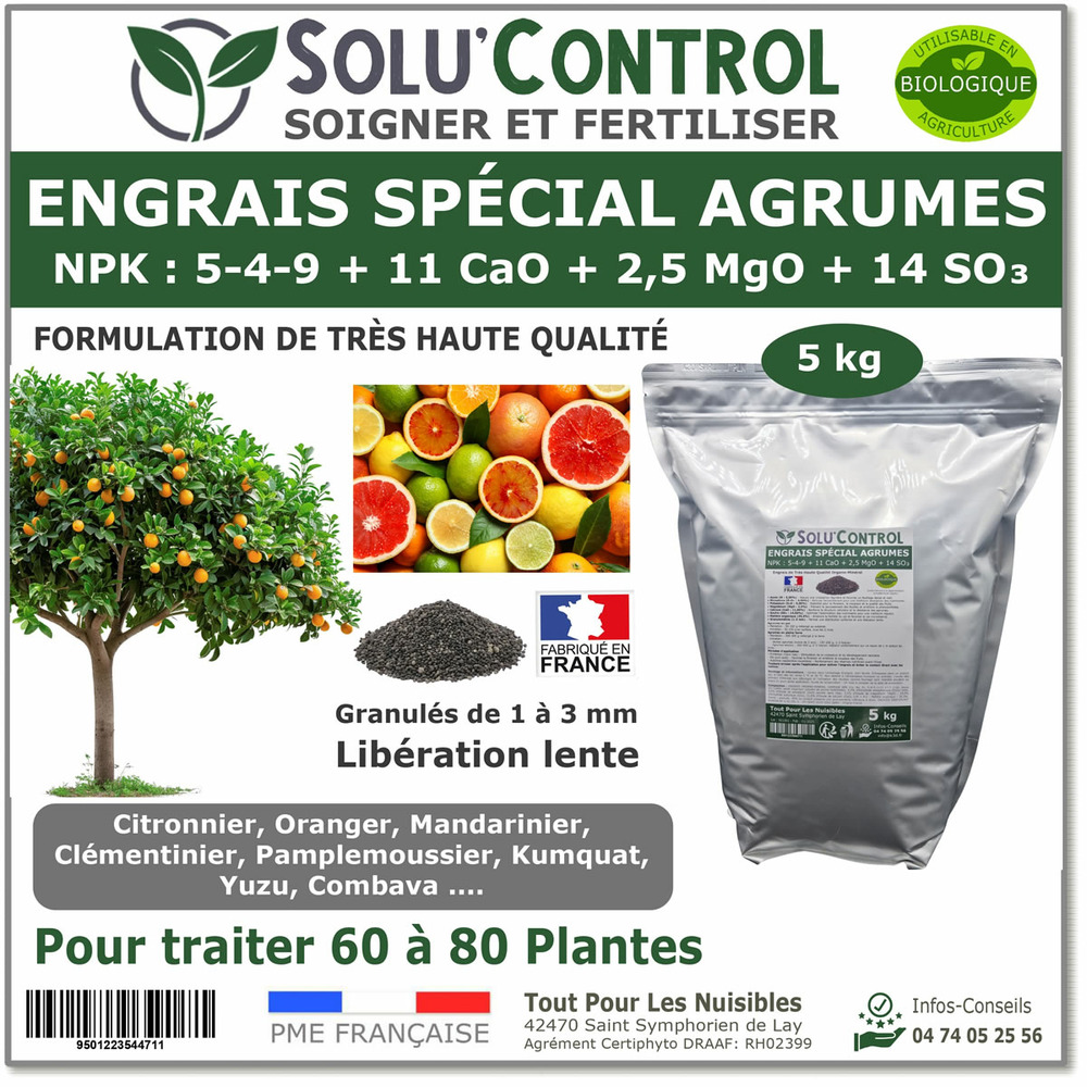 Engrais spécial agrumes 5 kg - solucontrol - formulation haute qualité organo-minerale - citronnier, oranger, mandarinier...
