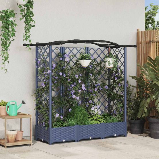 Bac à fleurs surélevé pp extérieur toit courbé treillis 163x40x123cm gris