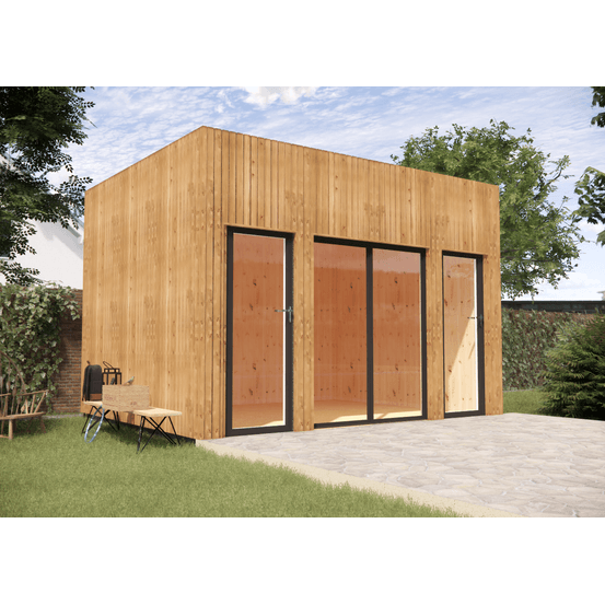 Studio de jardin re2020 en bois 4,4 x 3,5 x 3,2 m / isolation re2020 / menuiseries alu k-line
