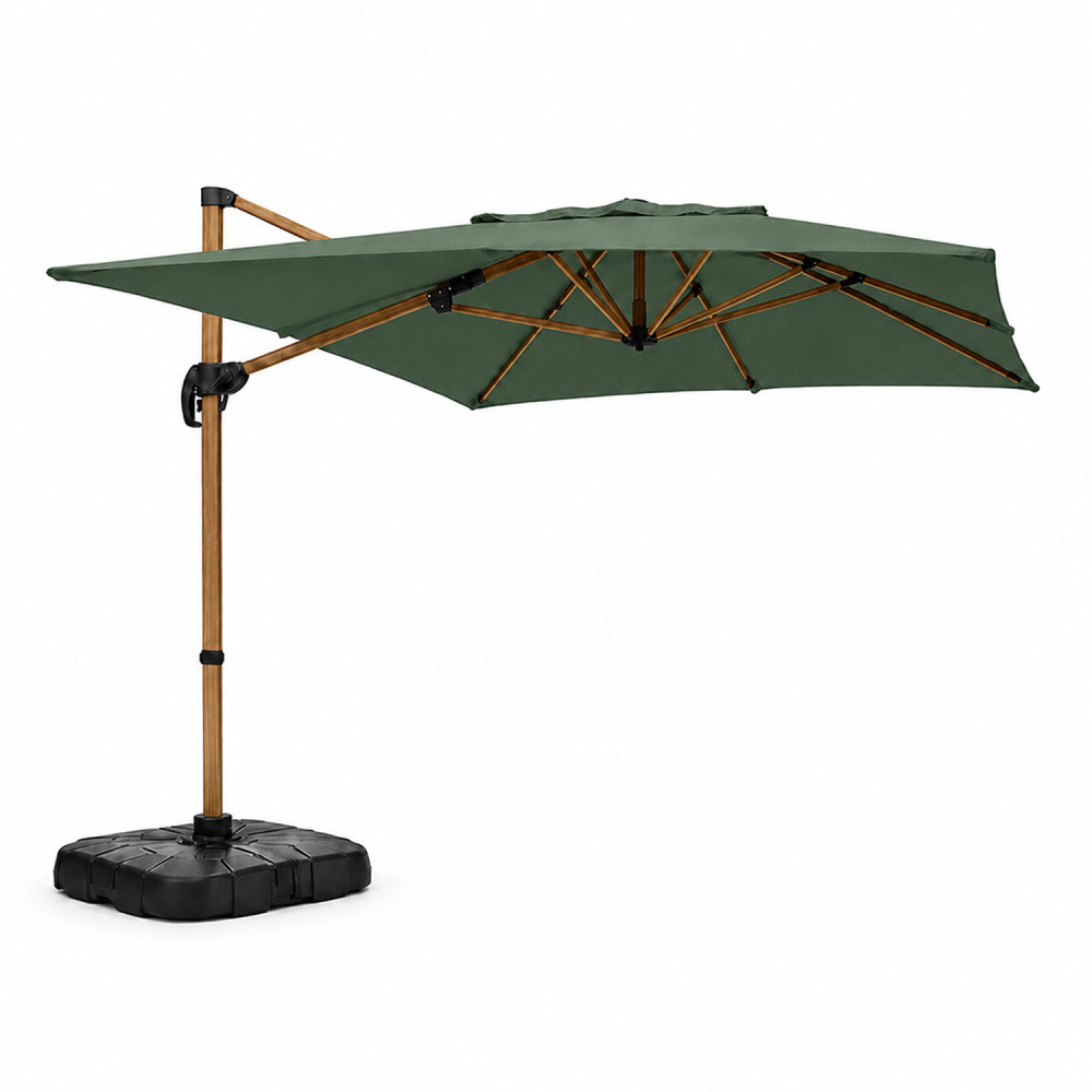 Parasol rectangulaire 2x3m déporté rotatif vert structure effet bois piana