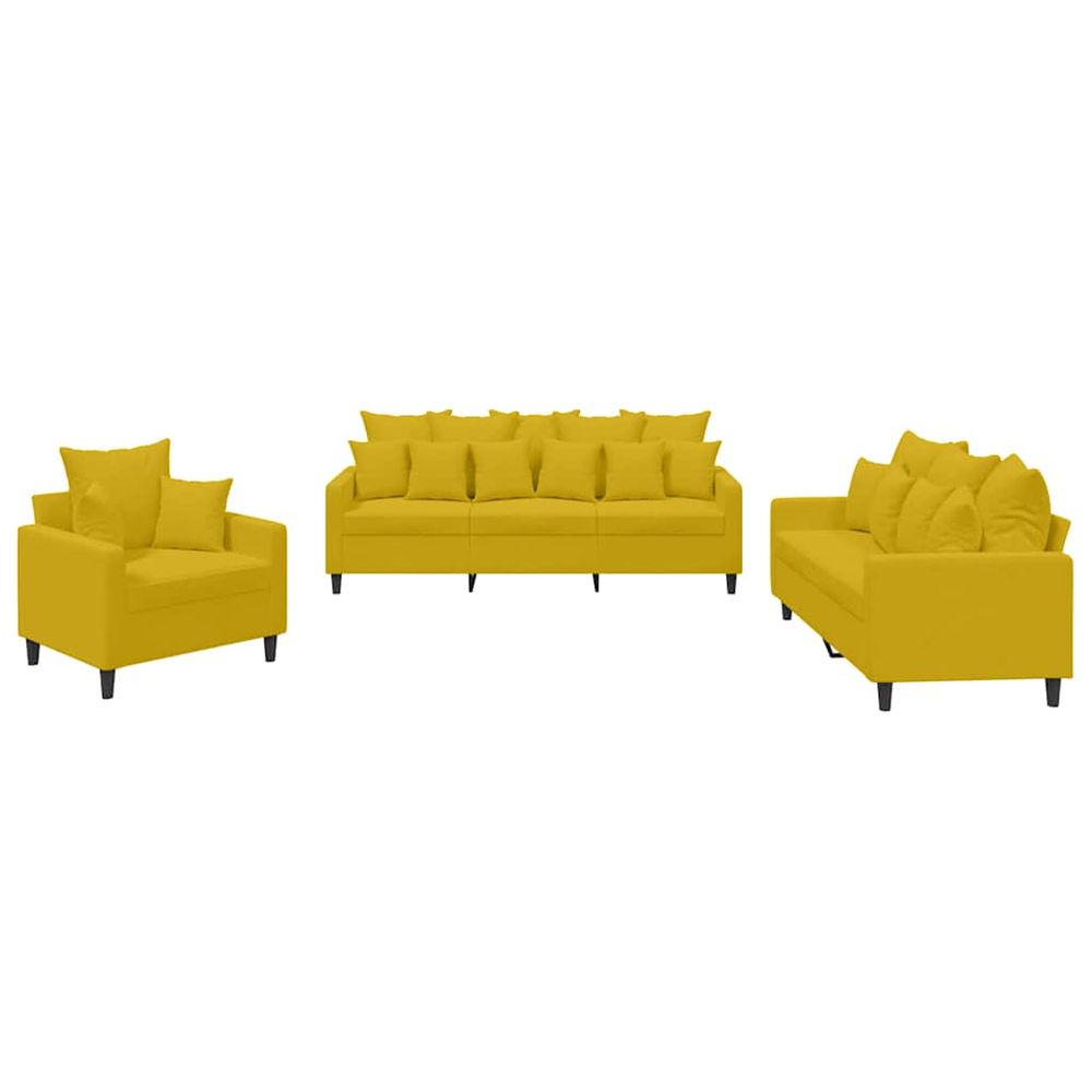 Ensemble de canapés 3 pcs avec coussins jaune velours