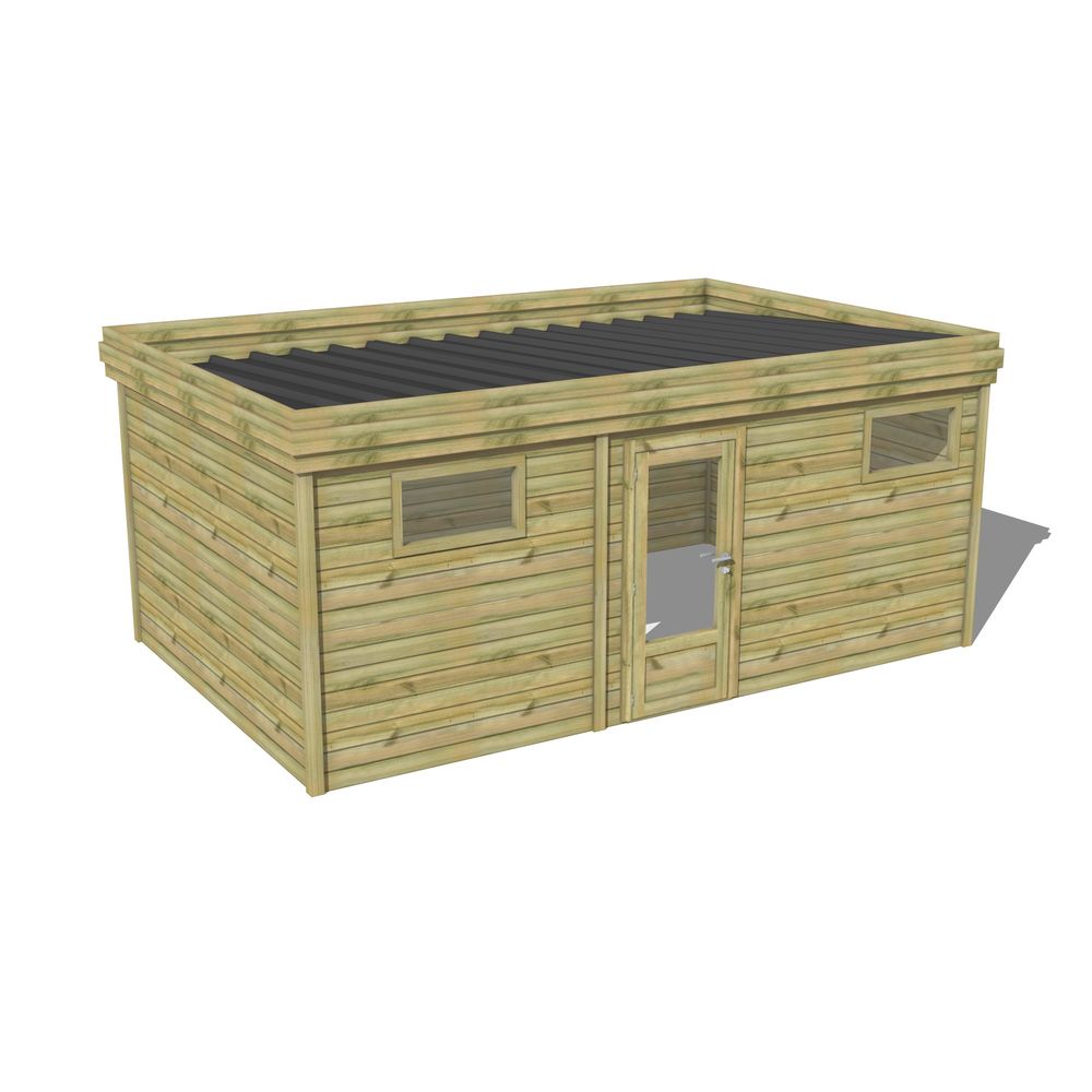 Abri de jardin bois pin traité autoclave 27mm - 5,495x3,44m / 19m2 - bac acier - abri français