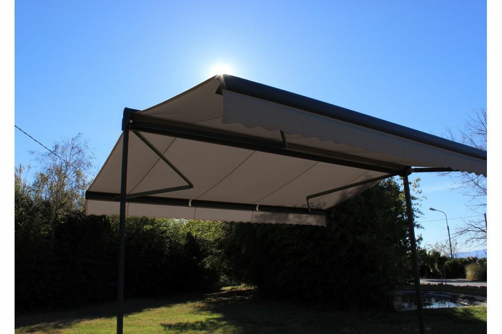 Store double pente garden gris anthracite 4mx3mx2 motorisé à  télécommande - toile taupe