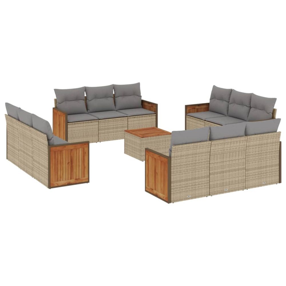 Salon de jardin avec coussins 13 pcs beige résine tressée