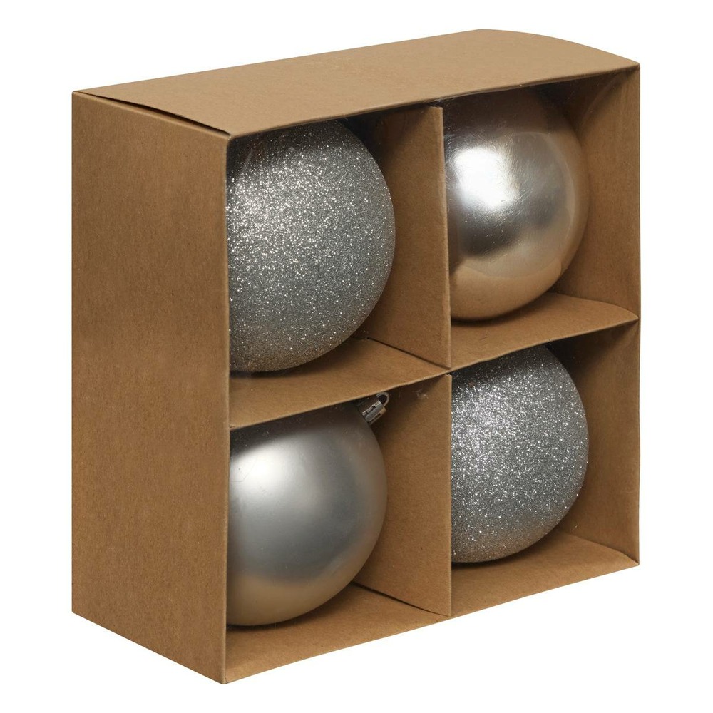 Lot de 4 boules d.10cm polystyrène recyclé argent