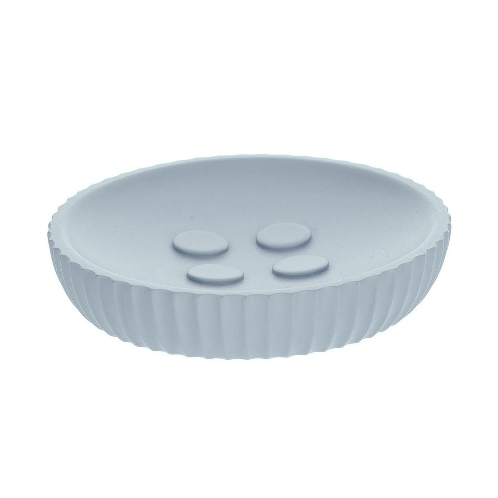 Porte savon polyresine rond striee - bleu clair