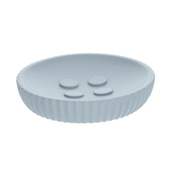 Porte savon polyresine rond striee - bleu clair