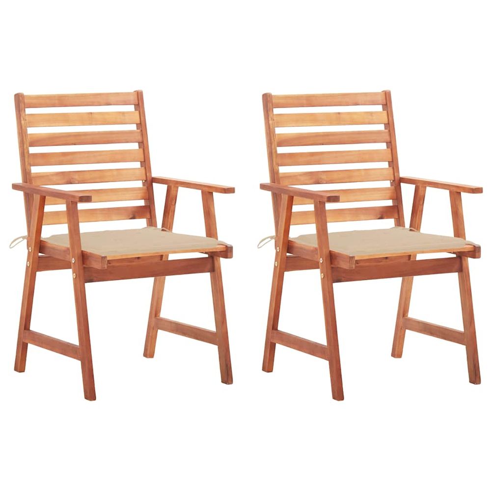 Chaises à manger d'extérieur lot de 2 et coussins acacia massif