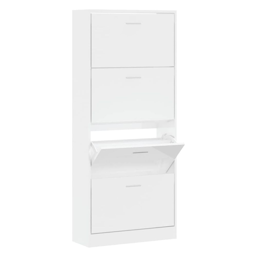Armoire à chaussure blanc brillant 63x24x147 cm bois ingénierie
