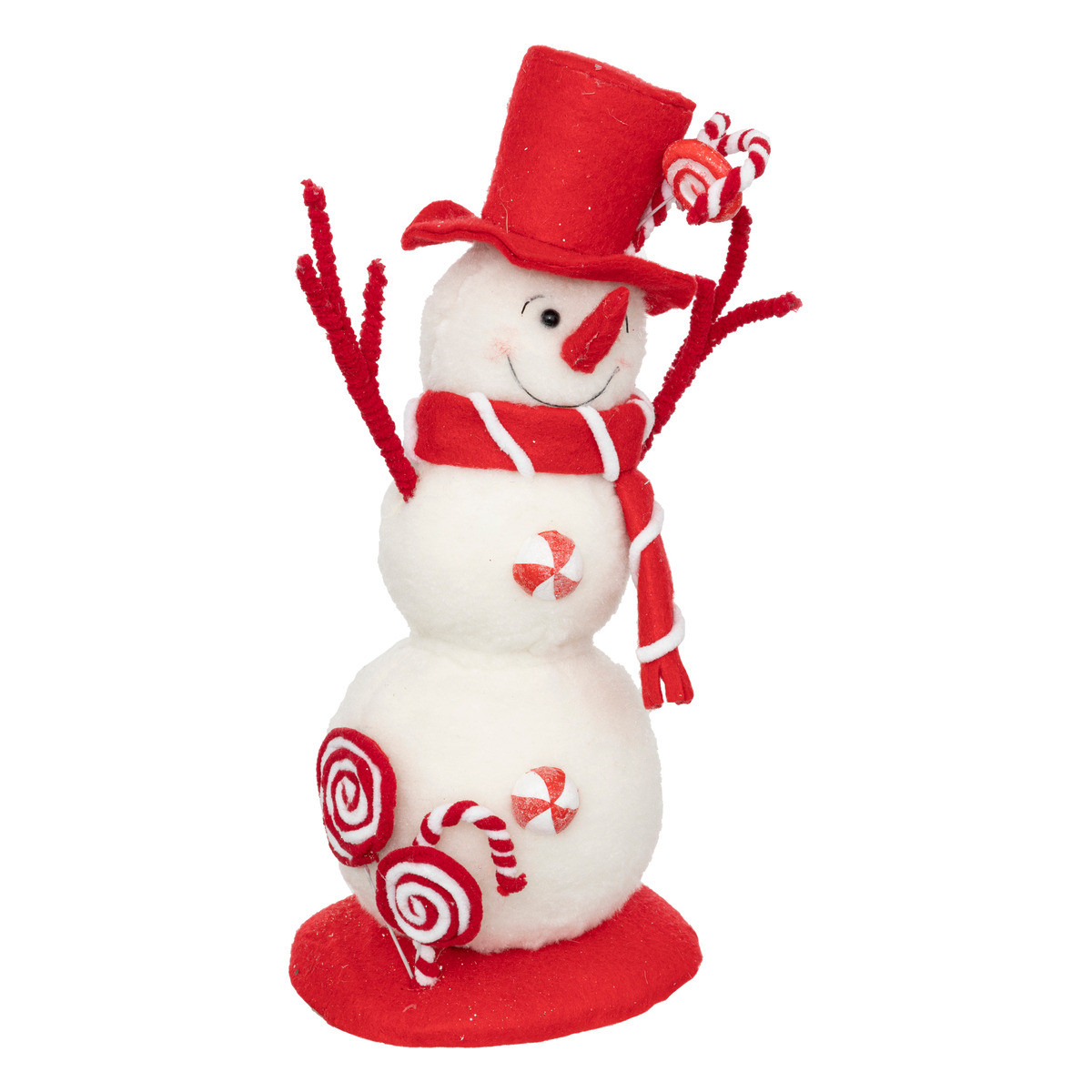 Déco de noël bonhomme de neige avec bonbons rouge et blanc 25 x 15 x h 41 cm