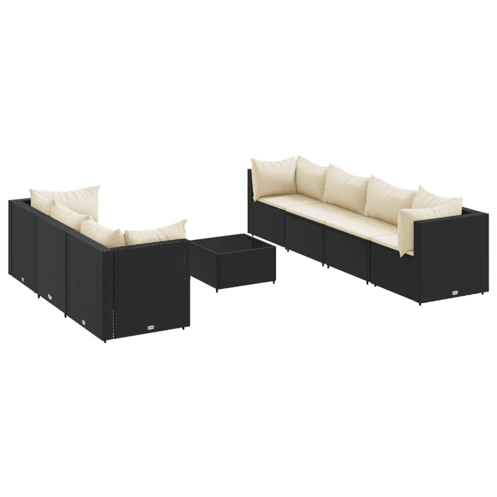 Salon de jardin 8 pcs avec coussins noir résine tressée