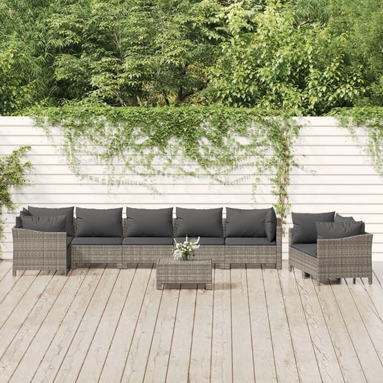 Salon de jardin 9 pcs avec coussins gris résine tressée