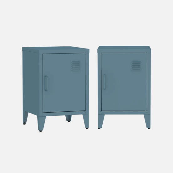 Lot de 2 tables de chevet industrielle métal, 1 porte