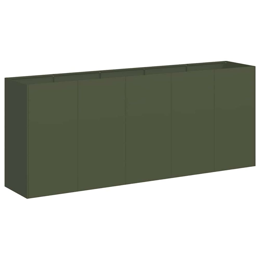 Jardinière d'extérieur vert olive 200x40x80 cm acier laminé à froid