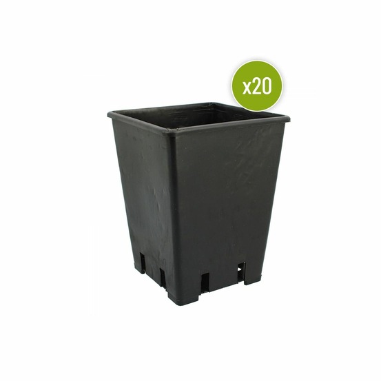 Lot de 20 pots carrés noirs hauts 3.4l – 15x15x20 cm