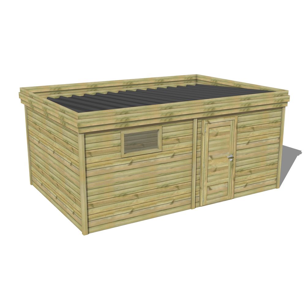 Abri de jardin bois pin traité autoclave 27mm - 5,195x3,44m / 18m2 - bac acier - abri français