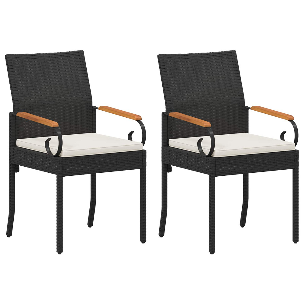 Chaises de jardin avec coussin 2 pcs noir et blanc crème