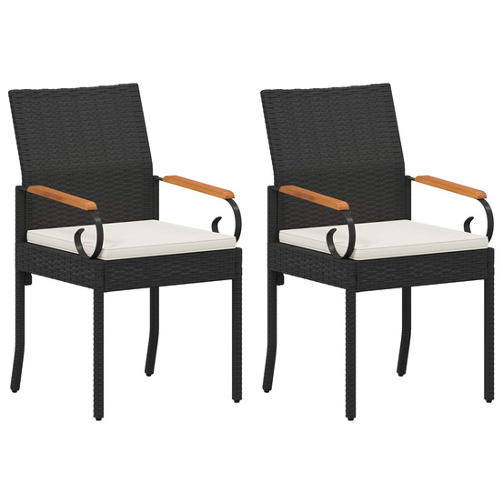 Chaises de jardin avec coussin 2 pcs noir et blanc crème
