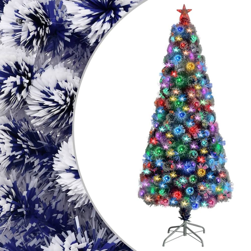 Arbre de noël artificiel pré-éclairé blanc/bleu fibre optique