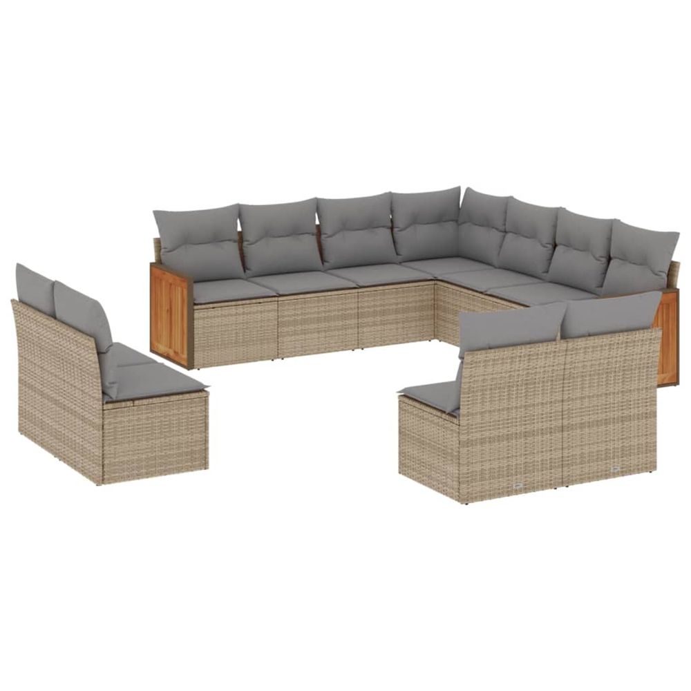 Salon de jardin 11 pcs avec coussins beige résine tressée