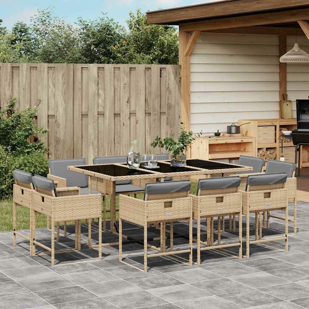 Ensemble à manger de jardin et coussins 11 pcs mélange beige