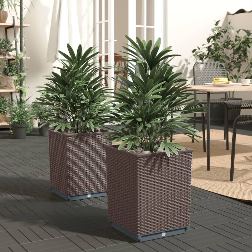Lot de 2 pots de fleurs carrés en polypropylène marron pour extérieur 30cm