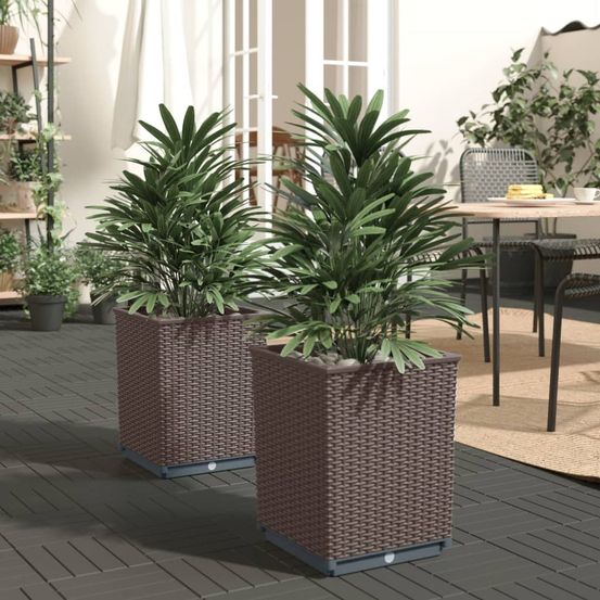 Lot de 2 pots de fleurs carrés en polypropylène marron pour extérieur 30cm