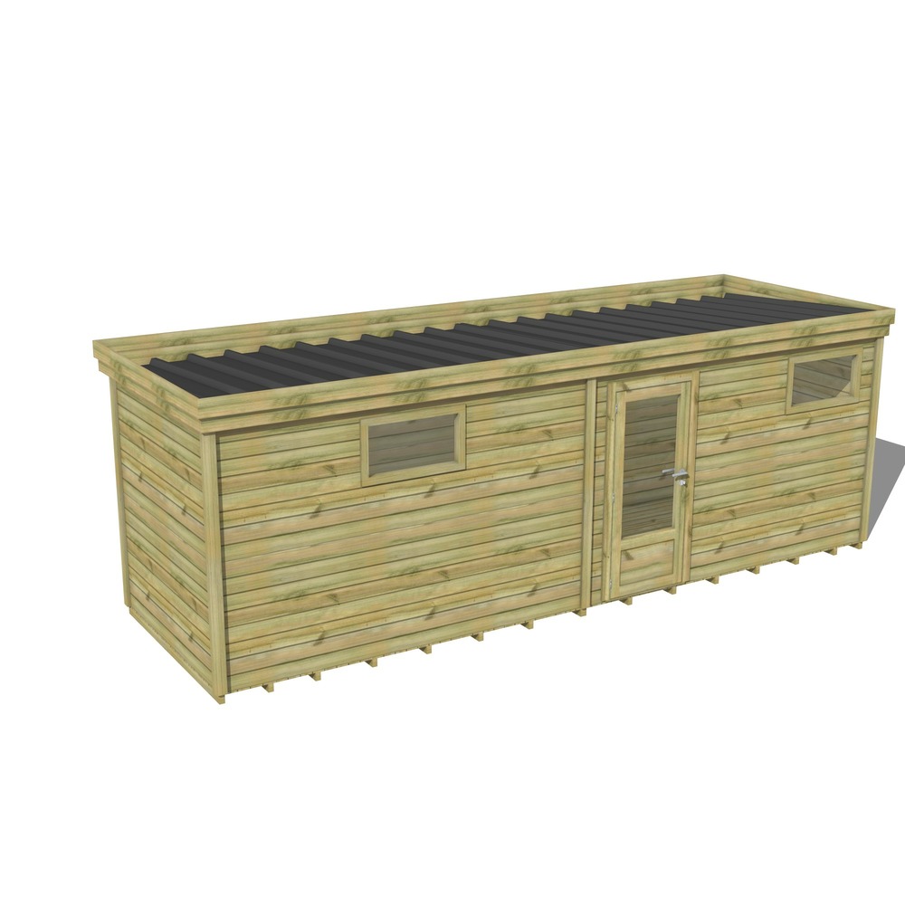 Abri de jardin bois pin traité autoclave 27mm - 7,29x2,14m / 16m2 - bac acier - plancher bois