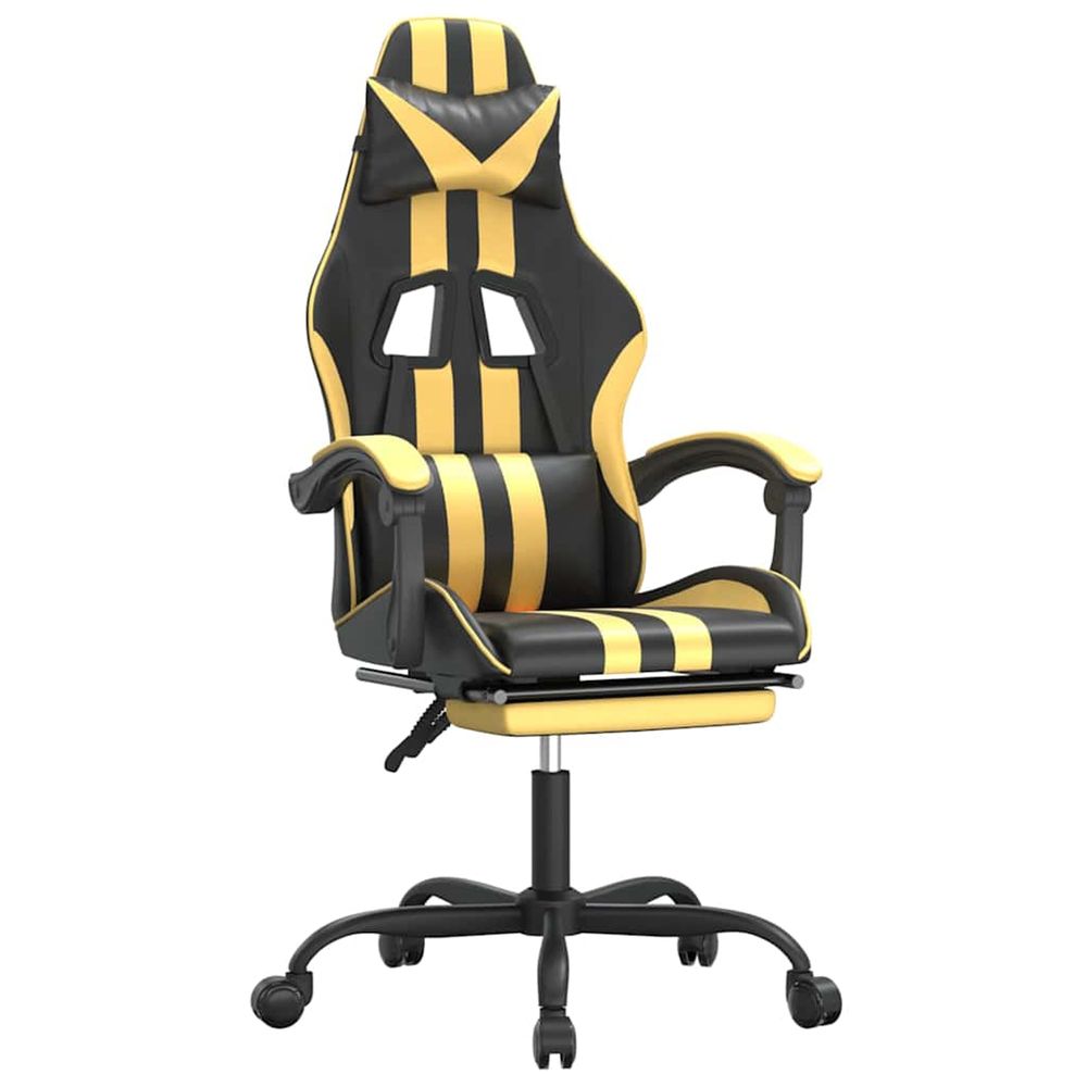 Chaise de jeu pivotante et repose-pied noir et doré similicuir
