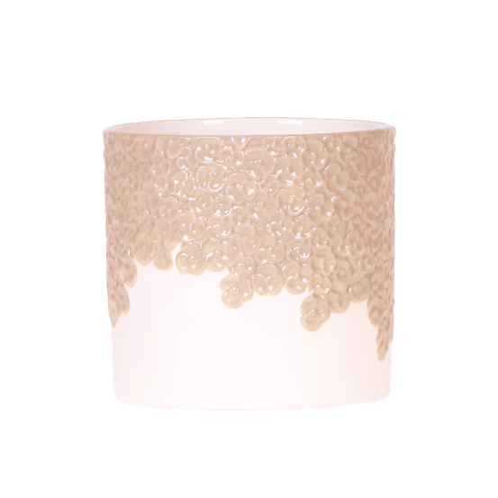 Cache-pot céramique en relief floral - courbes douces et coloris tendres - pot de 12cm - sable