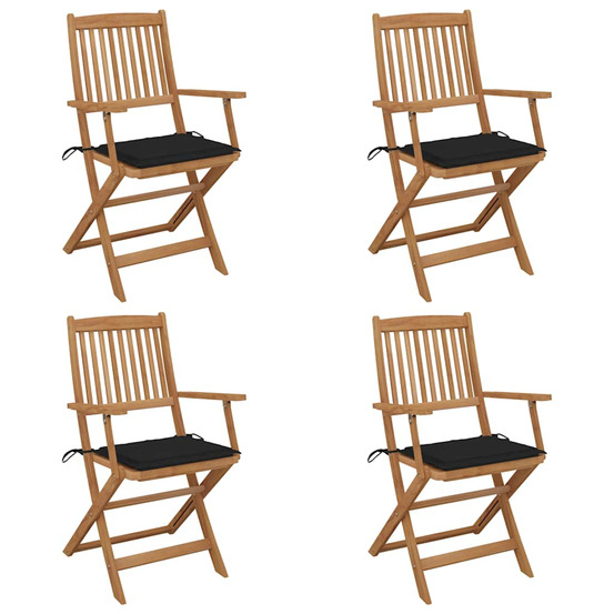 Chaises pliables de jardin lot de 4 avec coussins bois d'acacia