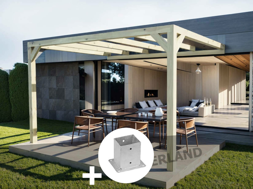 Pergola adossée en lamellé-collée calais 600 x 300 cm + 3 supports poteaux - mar