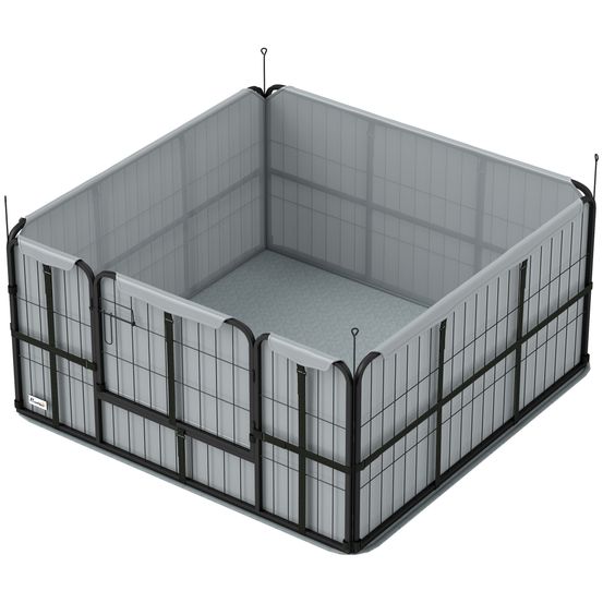Parc de mise bas pour chien - porte verrouillable, tapis propreté lavable - acier noir